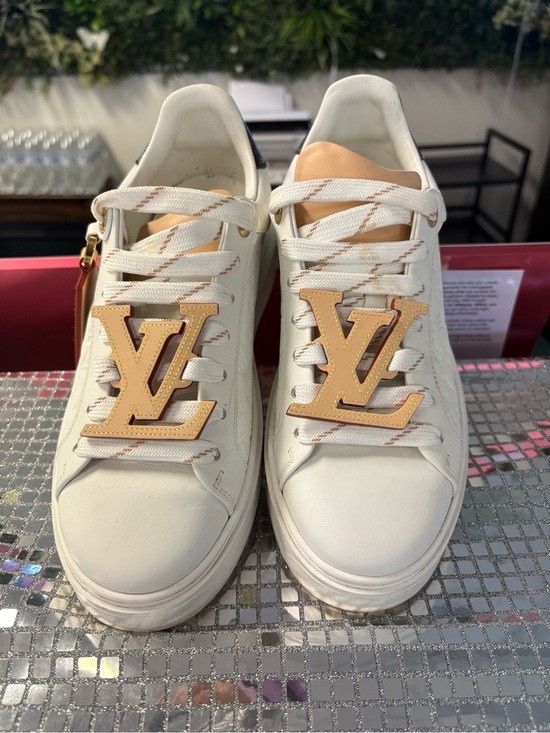 Louis Vuitton Shoes - Louis Vuitton White Leather Sneakers with Tan LV Initiales